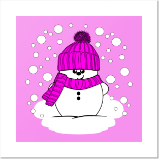 Cheeky Christmas Snowman with Pink Hat and Scarf Posters and Art